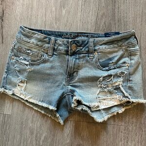 American Eagle Outfitters Women's Ripped Jean Shorts - Light Blue